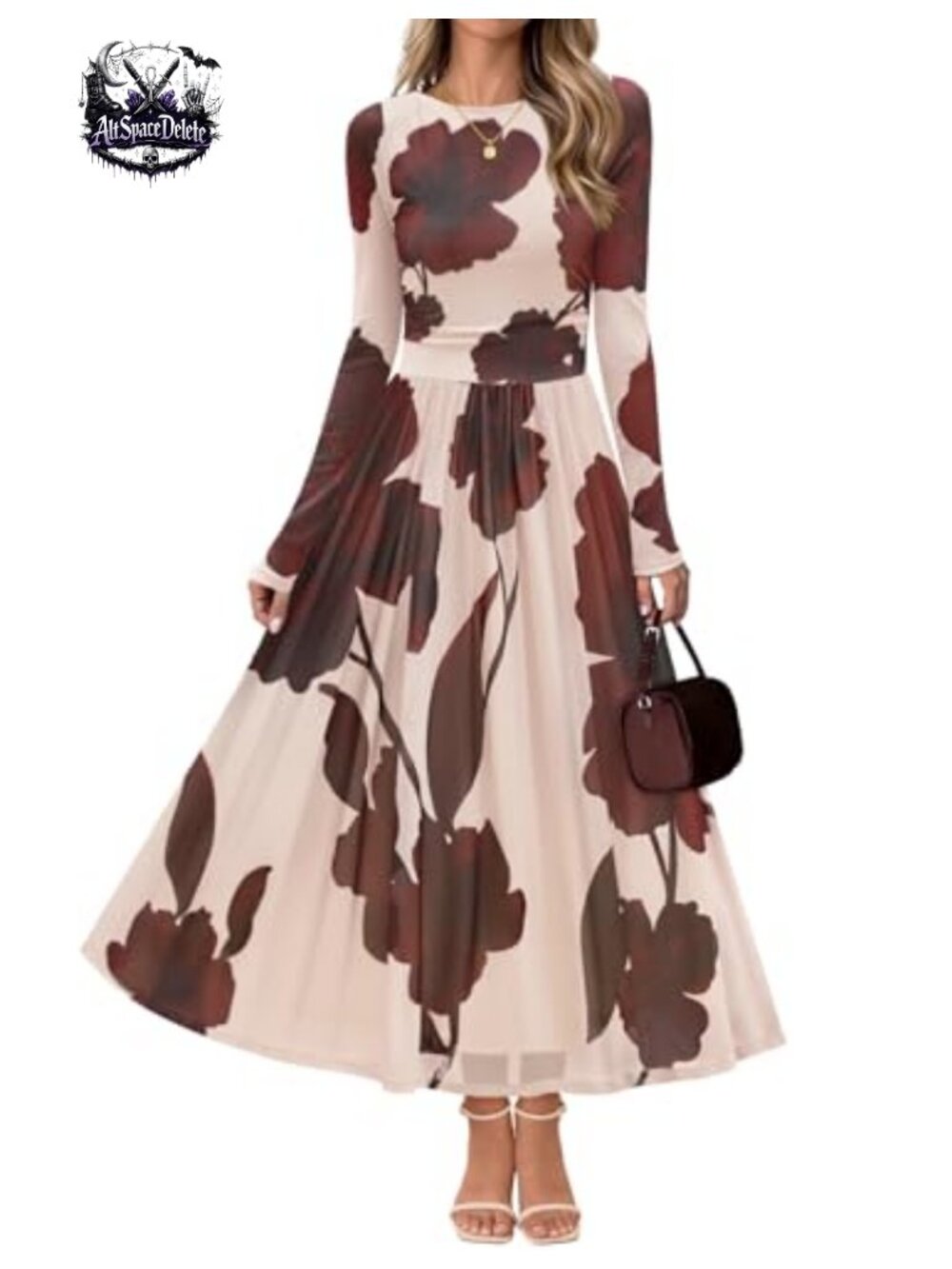 Floral Maxi Dress Long Sleeve Wedding Guest Cocktail - Picture 1 of 6